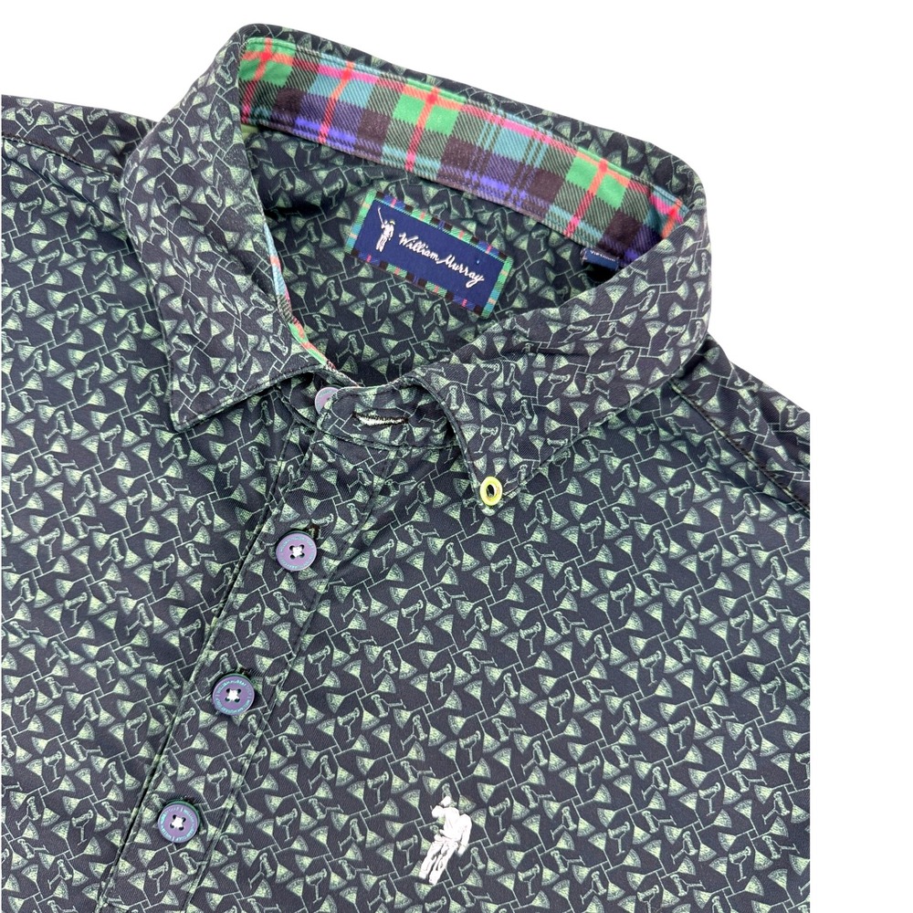 William Murray Shirt Golf Polo Small Mens‎ Martini Print Short Sleeve Green